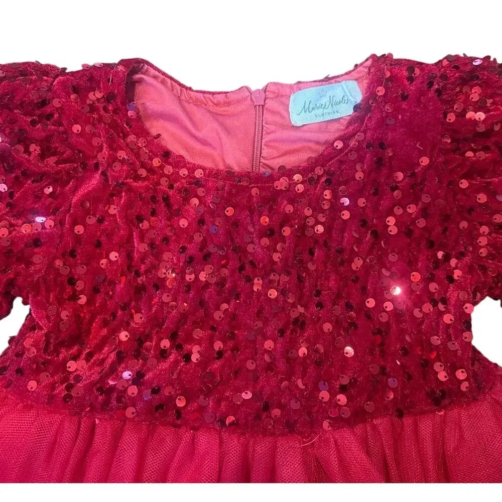 Marie Nicole Ruby Red Sequin Tulle Party Dress Girls Size S 2T Holiday